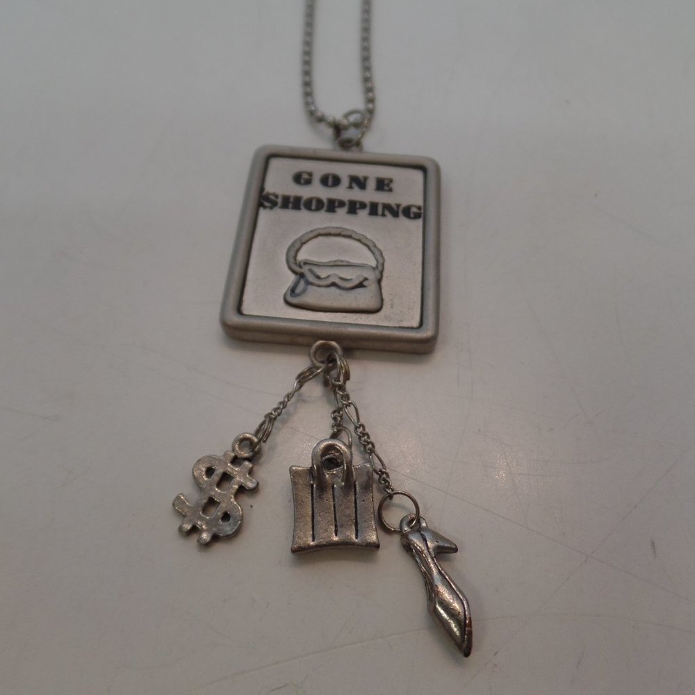 Gone Shopping Pewter Key Chain Dangle Charms Purse Pump  Dollar Sign Silvertone